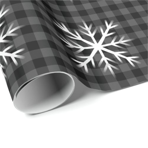 Rustic black grey Tartan plaid _ snow flake Wrapping Paper