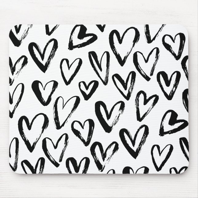 Rustic Black Hearts Monochrome Pattern Mouse Pad (Front)