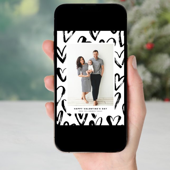 Rustic Black Hearts Pattern Happy Valentine's Day Holiday Card (Front Digital)