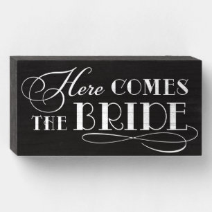 Rustic Black Here Comes the Bride Wooden Box Sign