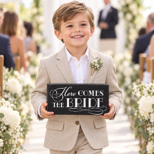Rustic Black Here Comes the Bride Wooden Box Sign