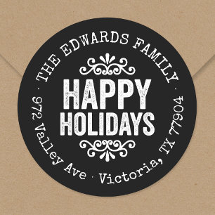 Rustic Black Holiday Circle Return Address Label
