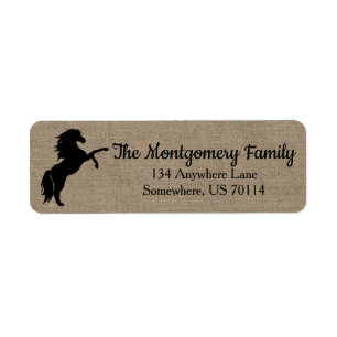 Rustic Black Horse Silhouette Faux Burlap Label