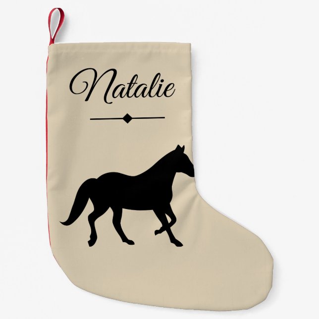 Rustic Black Horse Silhouette & Name Small Christmas Stocking (Front)