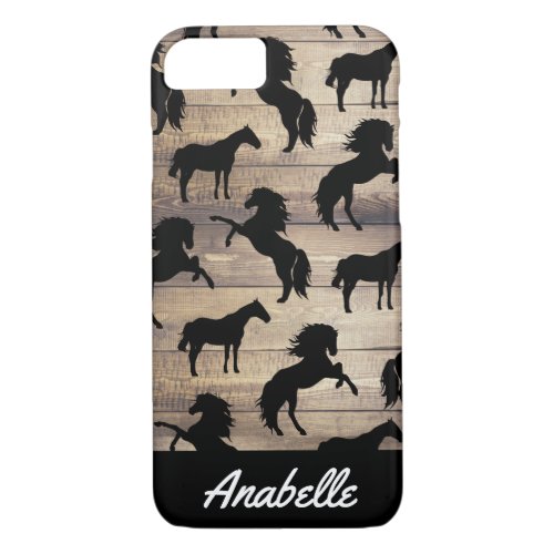 Rustic Black Horse Silhouettes  Personalized iPhone 87 Case