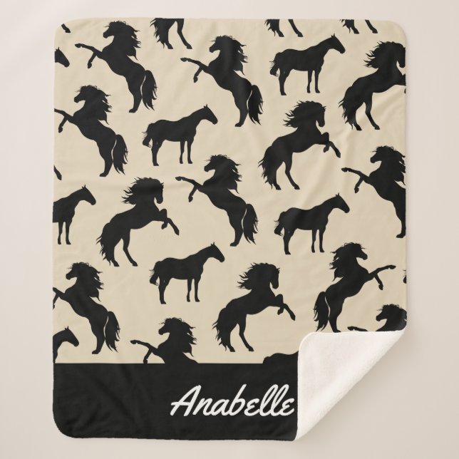 Rustic Black Horse Silhouettes | Personalized Sherpa Blanket (Front)