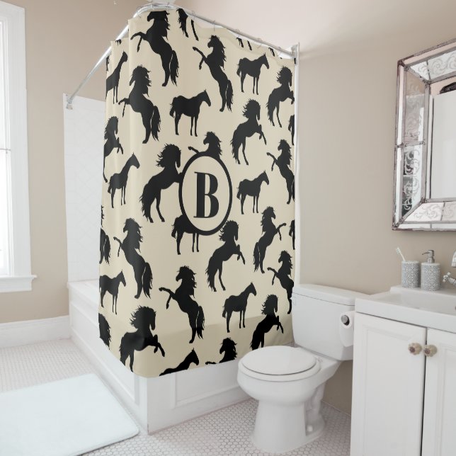 Rustic Black Horse Silhouettes | Personalized Shower Curtain (In Situ)