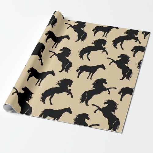 Rustic Black Horse Silhouettes  Taupe Wrapping Paper