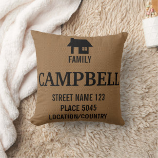 Rustic Black House Silhouette &amp; Custom Family Name Throw Pillow