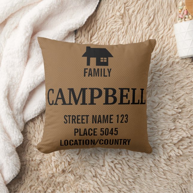 Rustic Black House Silhouette & Custom Family Name Throw Pillow (Blanket)
