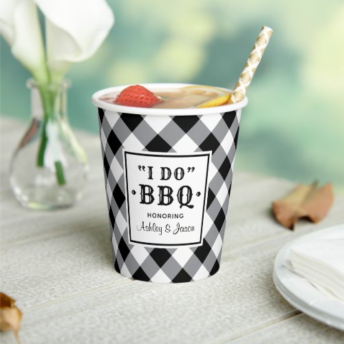 Rustic Black I Do BBQ Custom Wedding Monogram Paper Cups