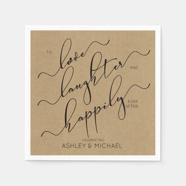 Rustic Black Kraft Happily Ever After Engagement Napkins (Front)