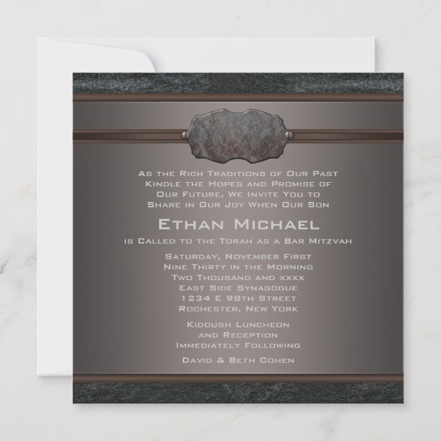 Rustic Black Leather Bar Mitzvah Invitation (Back)