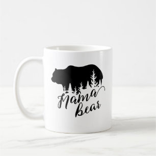 Rustic Black Mama Bear & Evergreen Trees Coffee Mug