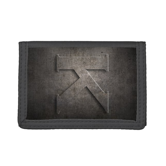 Rustic Black Metal K Monogram MW Tri-fold Wallet (Front)