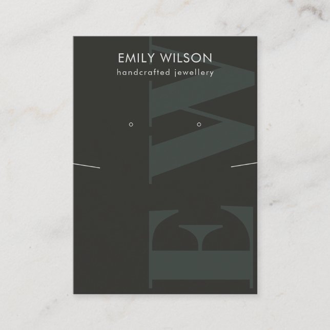 Rustic Black Monogram Necklace Earring Display Business Card (Front)