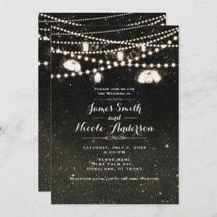Rustic Black Night Sky Mason Jar Lights Wedding Invitation