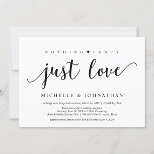 Rustic Black Nothing Fancy Just Love, Elopement Invitation