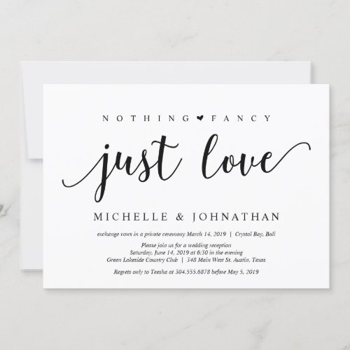 Rustic Black Nothing Fancy Just Love Elopement Invitation