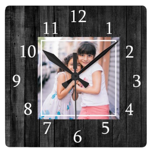 Rustic Black Pallet Wood Custom Photo Square Wall Clock