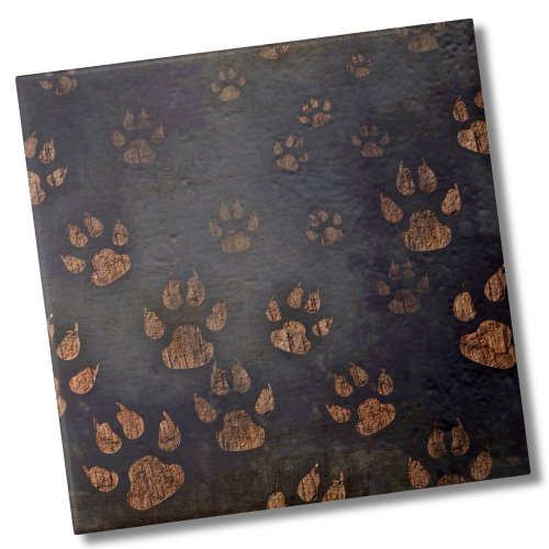 Rustic Black Paw Pattern Ceramic Tile