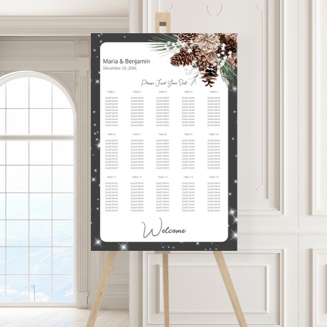 Rustic Black Pine Winter Sparkle Seating Chart Foam Board (Creator Uploaded)