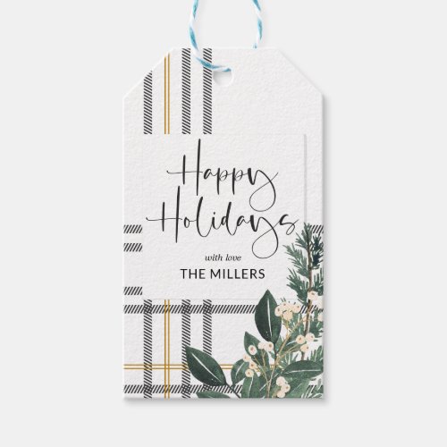 Rustic Black Plaid Greenery Christmas Gift Tags