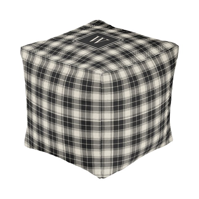 Rustic Black Plaid with Monogram Pouf (Angled Front)