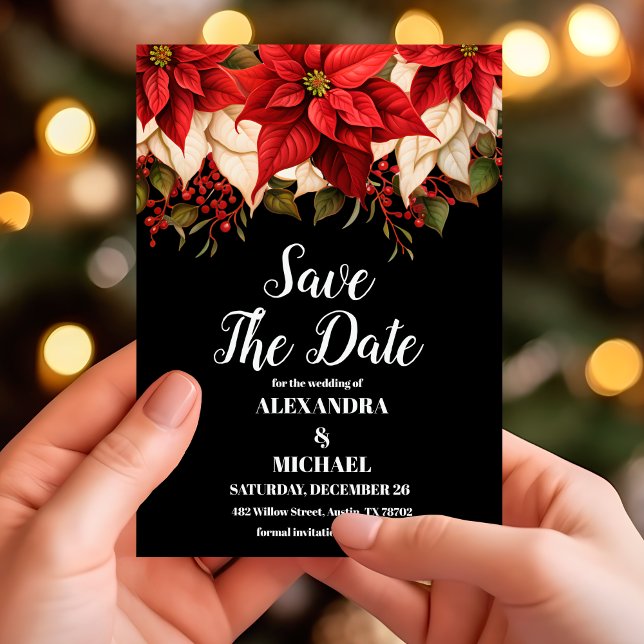 Rustic Black Poinsettia Floral Christmas Wedding   Save The Date (Creator Uploaded)