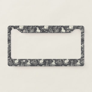 Rustic Black Rabbit Botanical Toile Pattern License Plate Frame