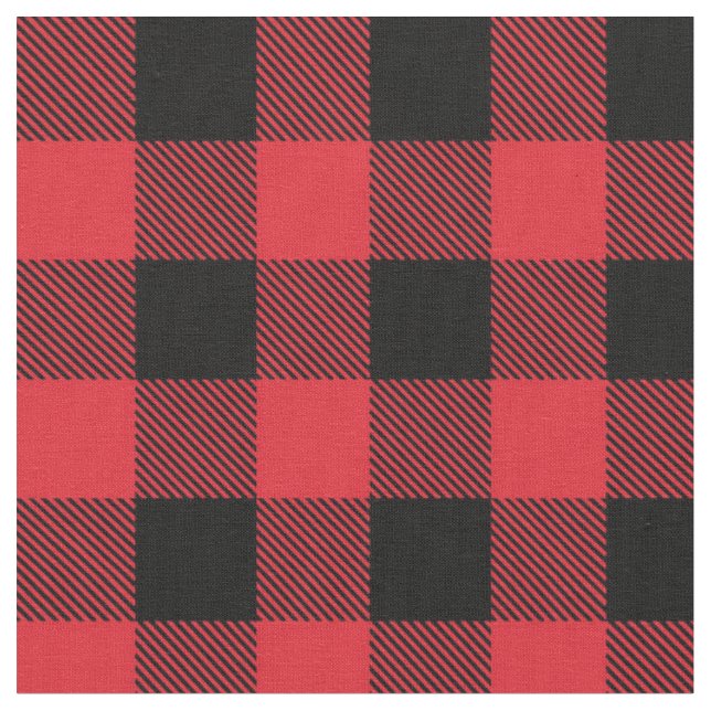 Rustic Black Red Buffalo Plaid  Fabric (Close Up)