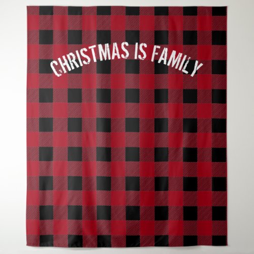 Rustic Black Red Buffalo Plaid Family Photo Booth Tapestry