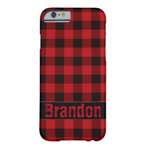 Rustic Black red buffalo plaid _monogrammed Barely There iPhone 6 Case