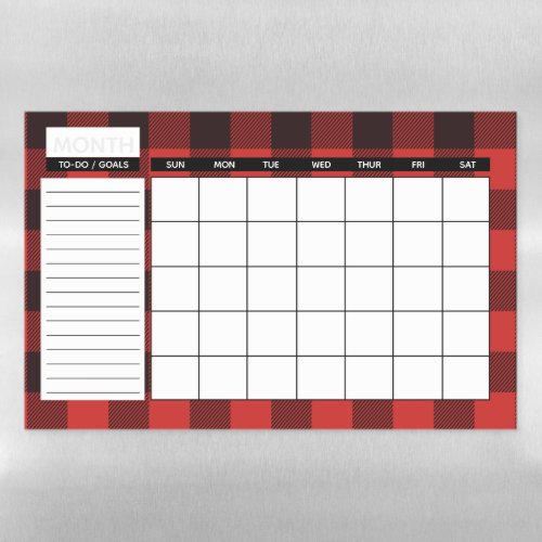 Rustic Black  Red Buffalo Plaid Monthly Calendar Magnetic Dry Erase Sheet