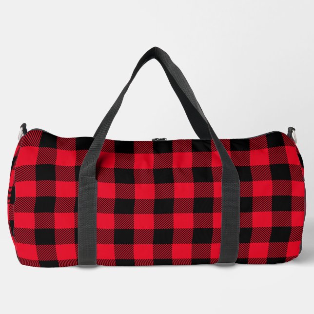 rustic black red check throw pillow duffle bag (Front)