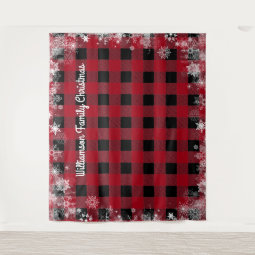 Rustic Black Red Plaid Snow Christmas Photo Booth Tapestry | Zazzle