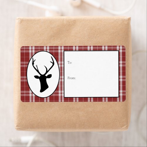 Rustic Black Reindeer with Red and White Tartan Label