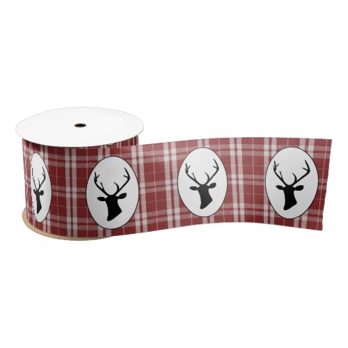 Rustic Black Reindeer with Red and White Tartan Satin Ribbon