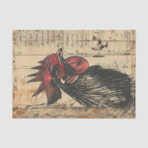 Rustic Black Rooster Chicken Decoupage Tissue Paper