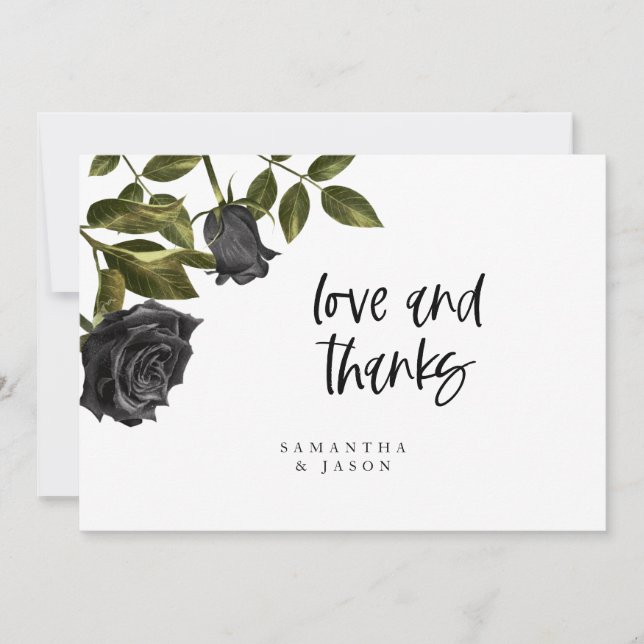 Rustic Black Rose Halloween Wedding White Thank You Card (Front)
