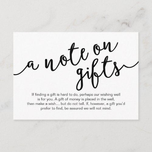 Rustic Black Script A note on gifts Enclosure Card