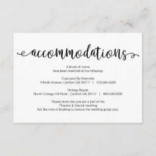 Rustic black Script, Accommodations, hotels Enclosure Card