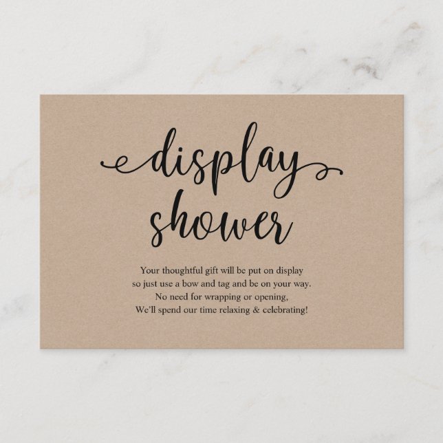Rustic black script, Display Shower Enclosure Card (Front)