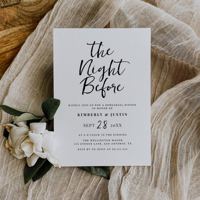 rustic black script rehearsal dinner invitation (Creator Uploaded)