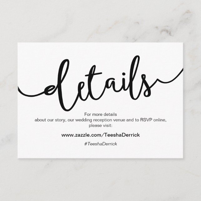 Rustic Black Script, Wedding Details, RSVP Enclosure Card (Front)