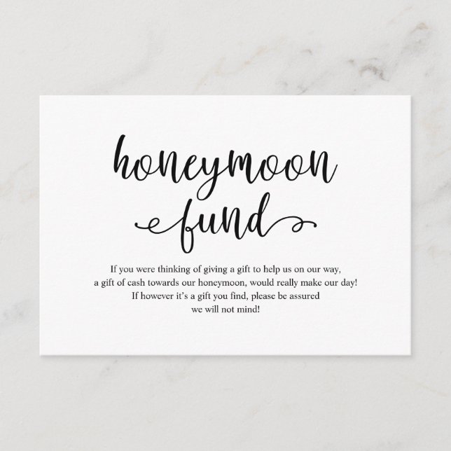 Rustic black script, Wedding Honeymoon Fund wish Enclosure Card (Front)