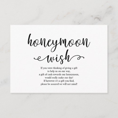 Rustic black script Wedding Honeymoon Wish Fund Enclosure Card