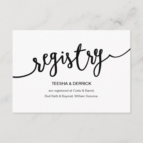 Rustic Black Script Wedding Registry Enclosure Card