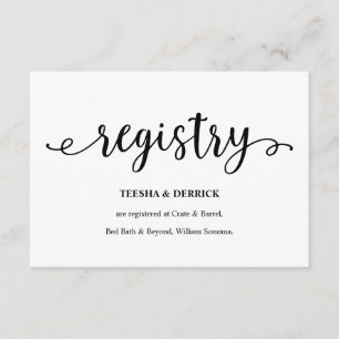 Rustic black script, Wedding Registry Enclosure Card