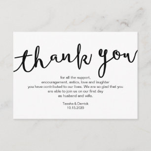 Rustic Black Script, Wedding Thank you Enclosure Card